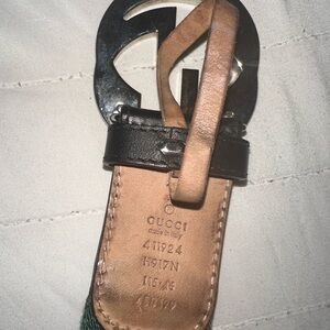 Gucci Black and Brown Leather Belt with Silver Buckle red and green fabric